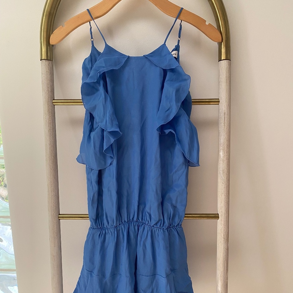 Karina Grimaldi Sky Blue Mini Sleevesless Ruffled Summer Silk Blend Dress Sz XS